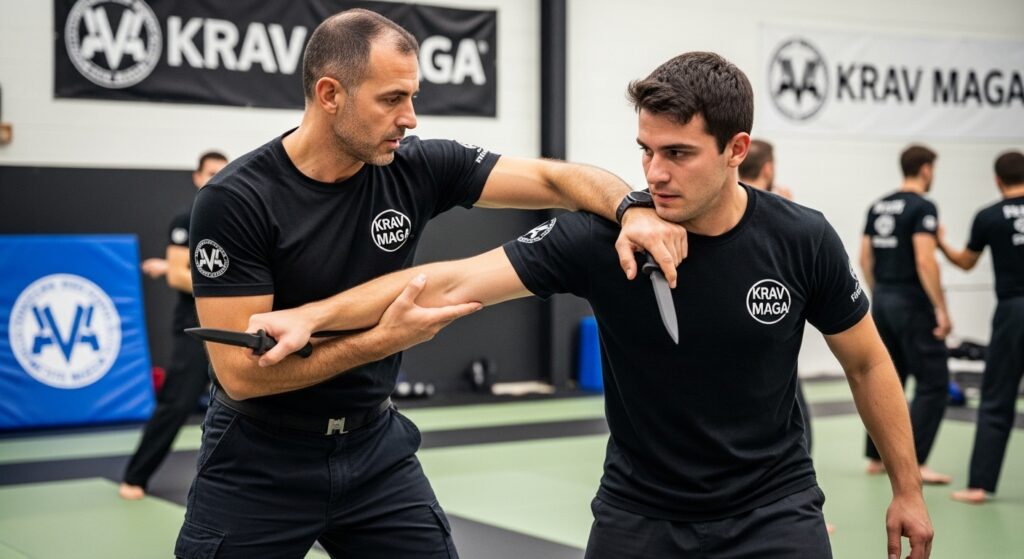 Krav Maga training with knife defense