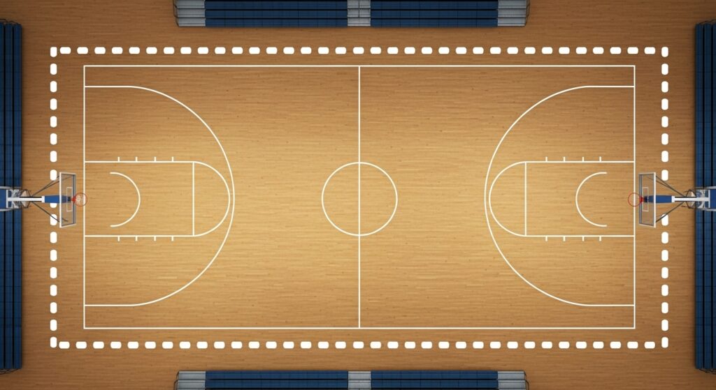 Labeled basketball court perimeter showing lap distance