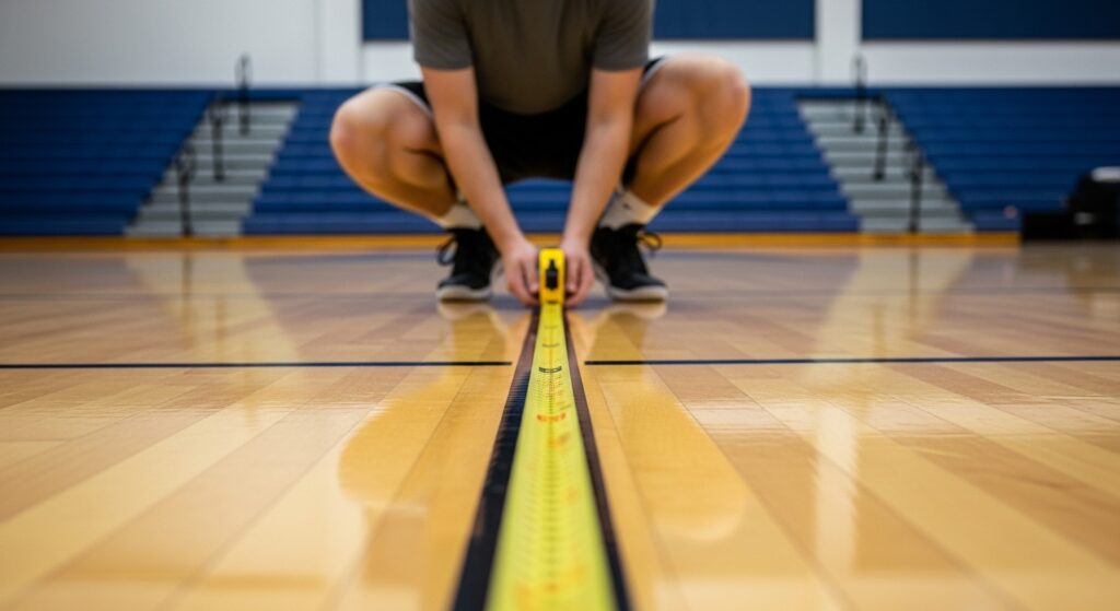 Measuring the length of a basketball court baseline