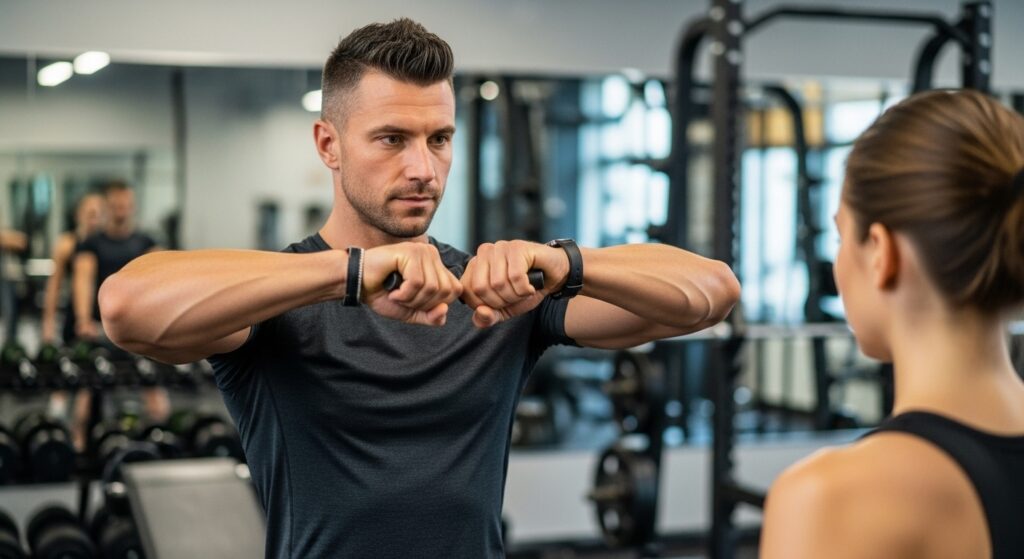 Proper form for elbow and wrist position during dumbbell shoulder press
