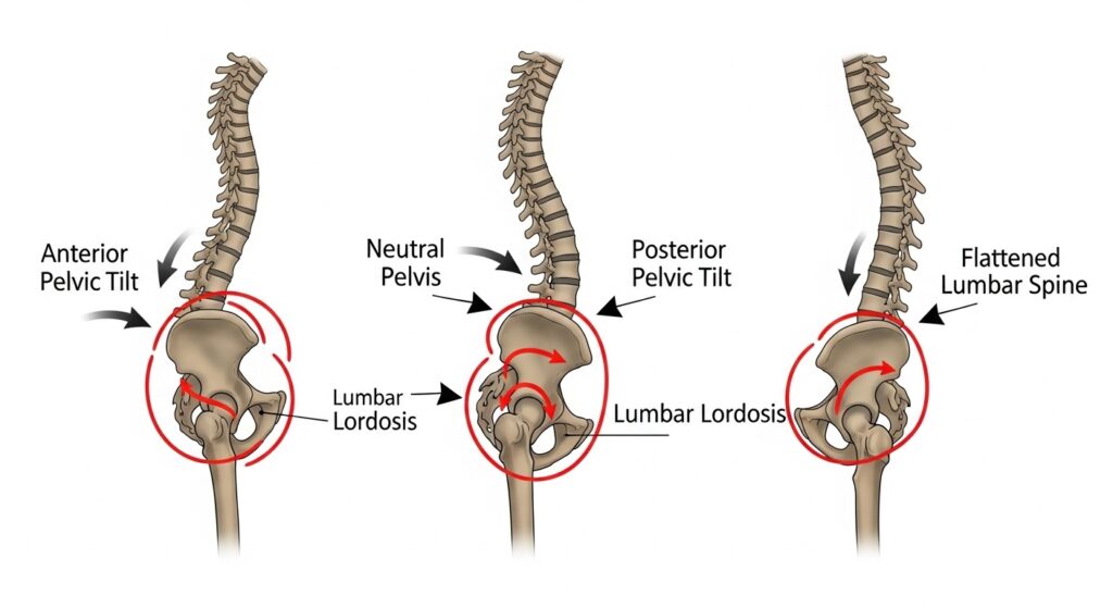 Tight hamstrings pulling pelvis and straining lower back