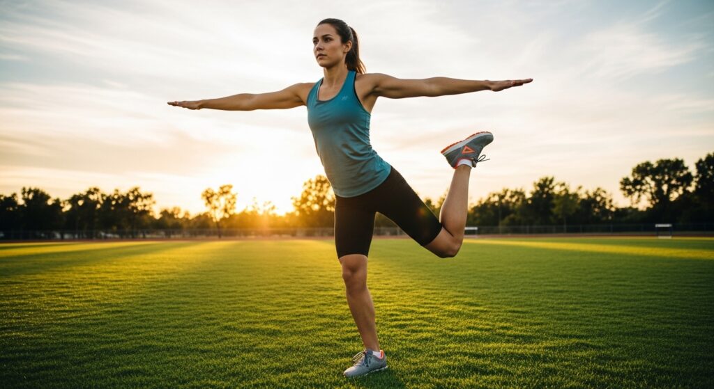 runner balancing on one foot to build ankle stability