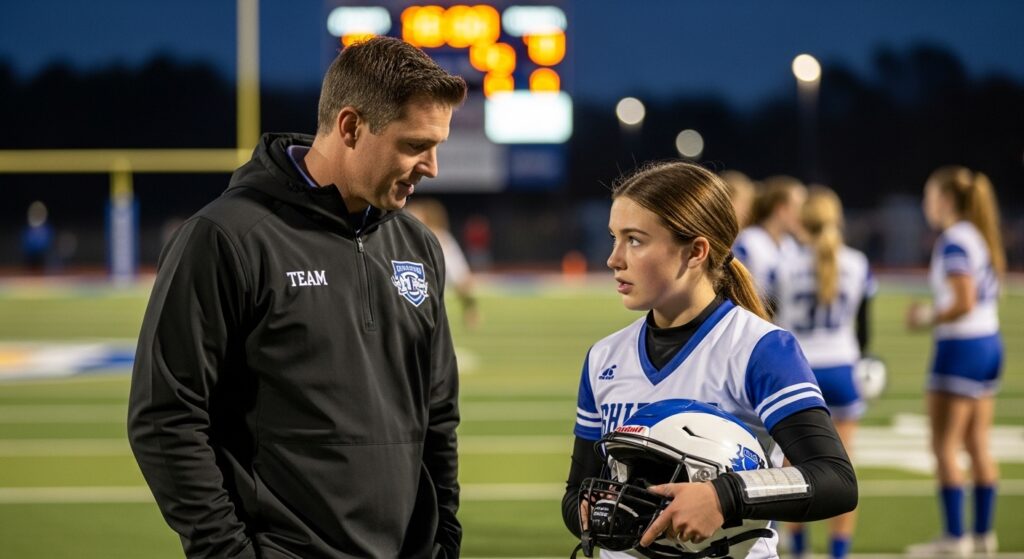 coach giving quiet support to athlete