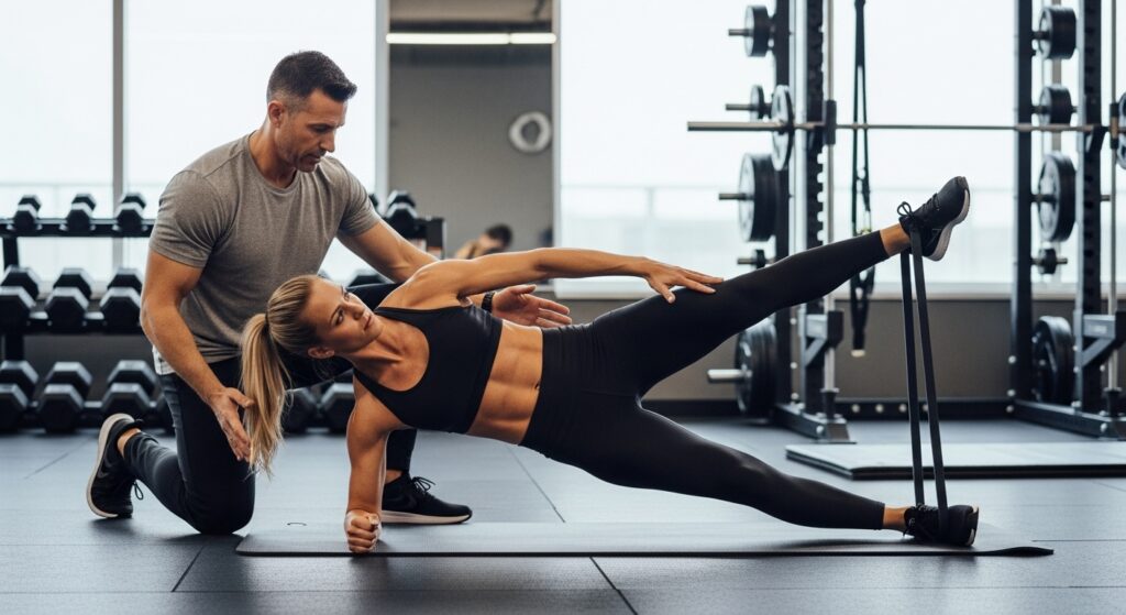 coach helping athlete with quadratus lumborum strengthening routine