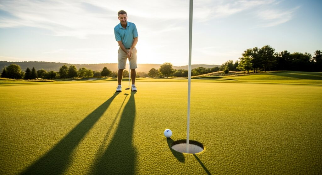 golfer tapping ball past hole