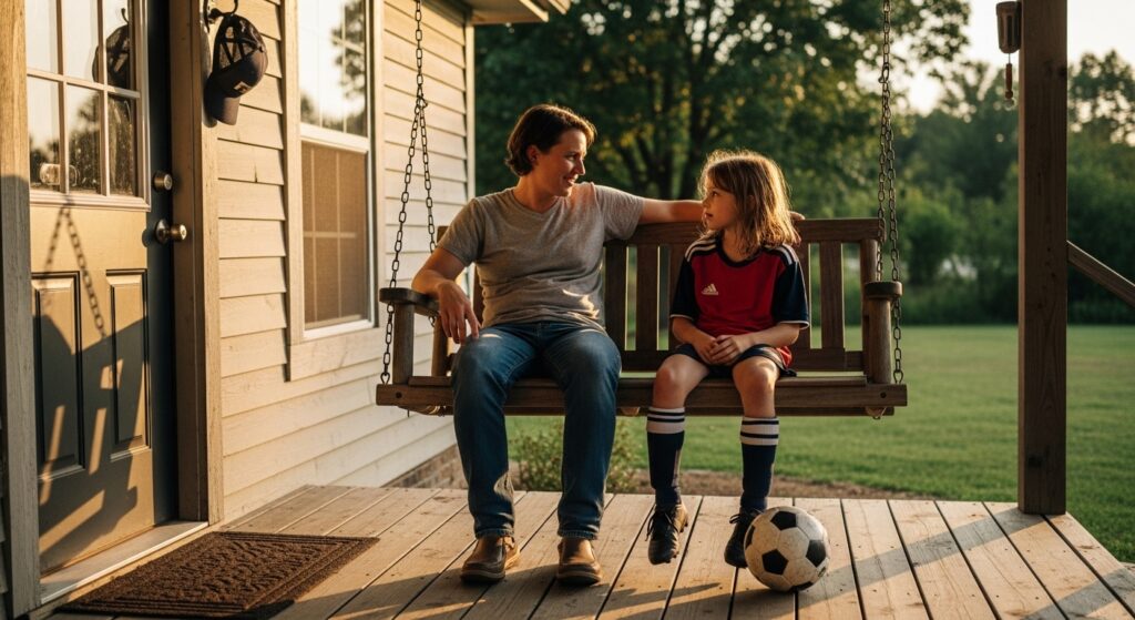 parent talking with child about sports