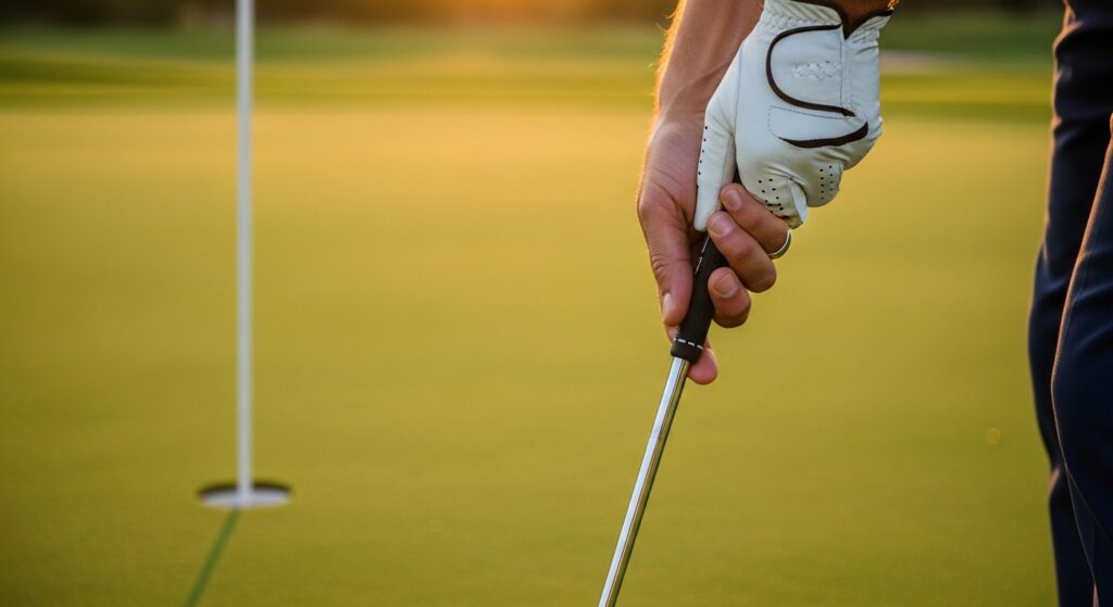 tense hands on golf putter